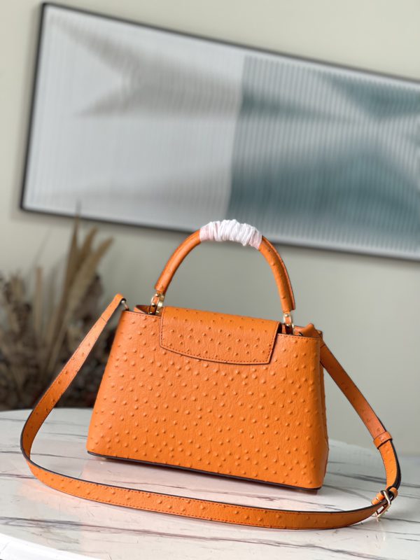 Louis Vuitton Medium Capucines Ostrich Leather Handbag - Orange - Image 4