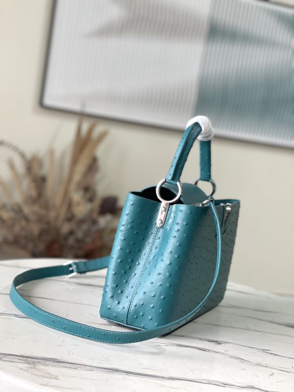 Louis Vuitton Medium-Sized Capucines Ostrich Leather Handbag - Blue - Image 5