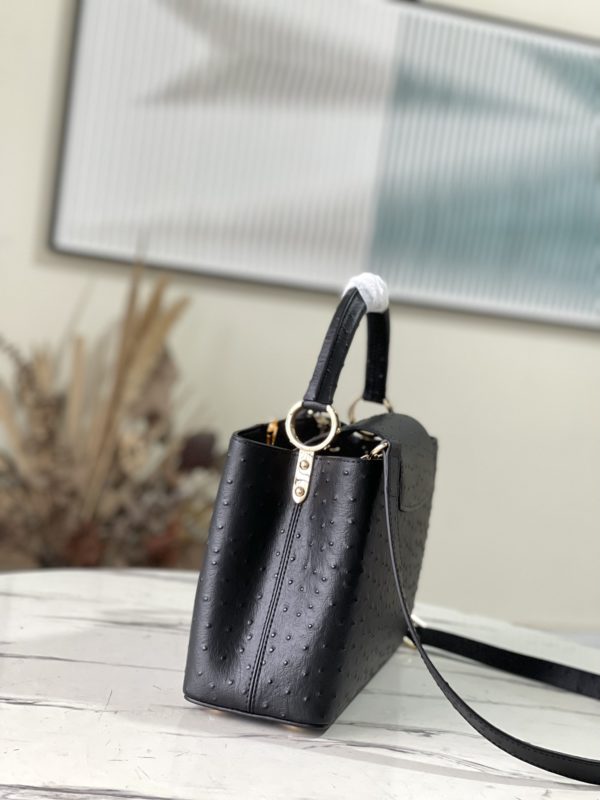 Louis Vuitton Medium Capucines Ostrich Leather Handbag - Black - Image 3