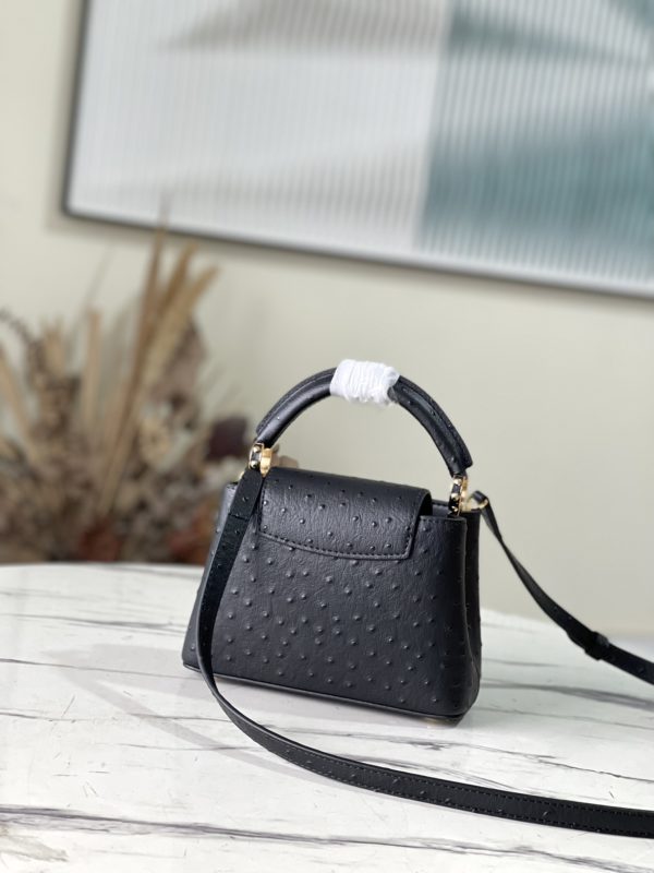 Louis Vuitton Mini Capucines Ostrich Leather Handbag - Black - Image 3