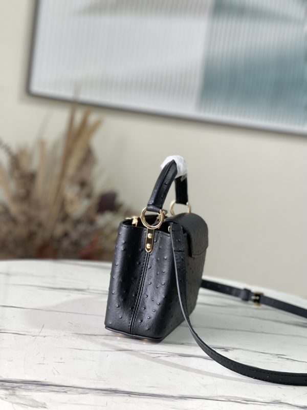 Louis Vuitton Mini Capucines Ostrich Leather Handbag - Black - Image 4
