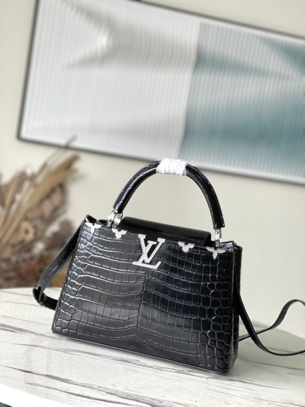 Louis Vuitton Crocodile Pattern Silver Buckle Medium Bag