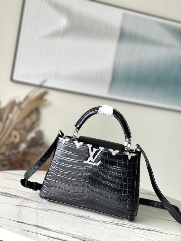 Louis Vuitton Crocodile Pattern Silver Buckle Trumpet Bag