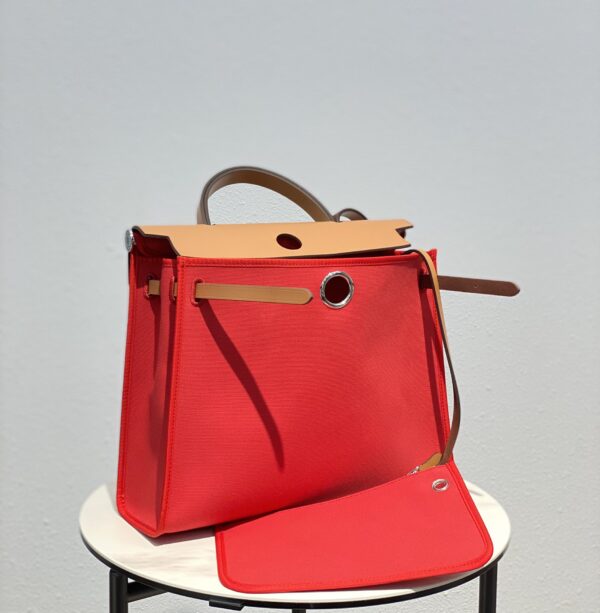 Hermes Cloth Herbag Handbag - Red - Image 3