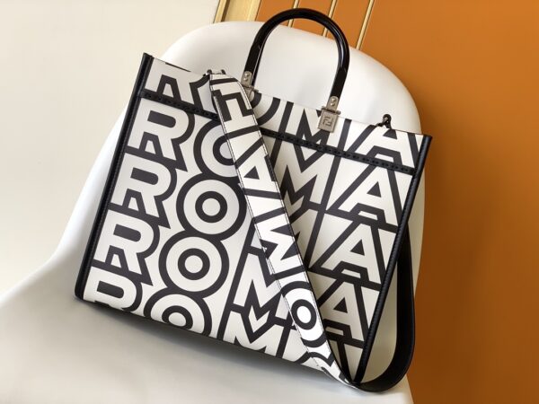 Fendi Roma and Marc Tote Bag - Black/White - Image 5