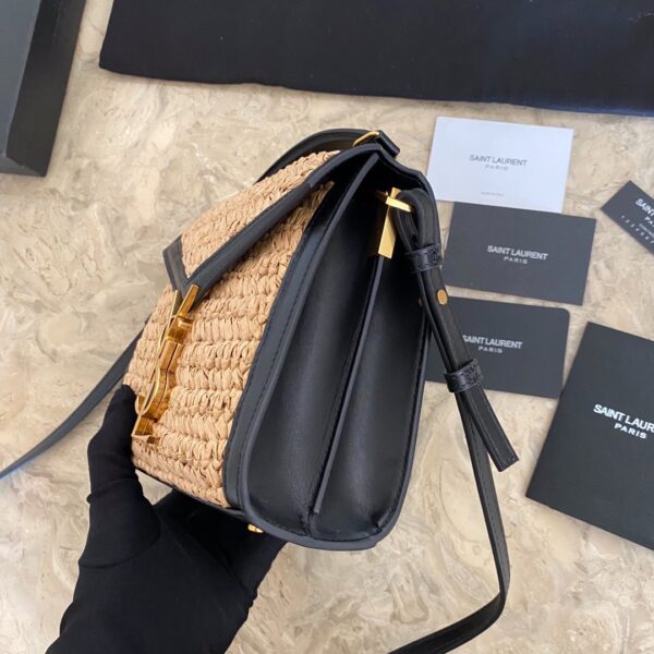 YSL Cassandra Envelope Raffia Straw Poplar Forest Bag - Image 4