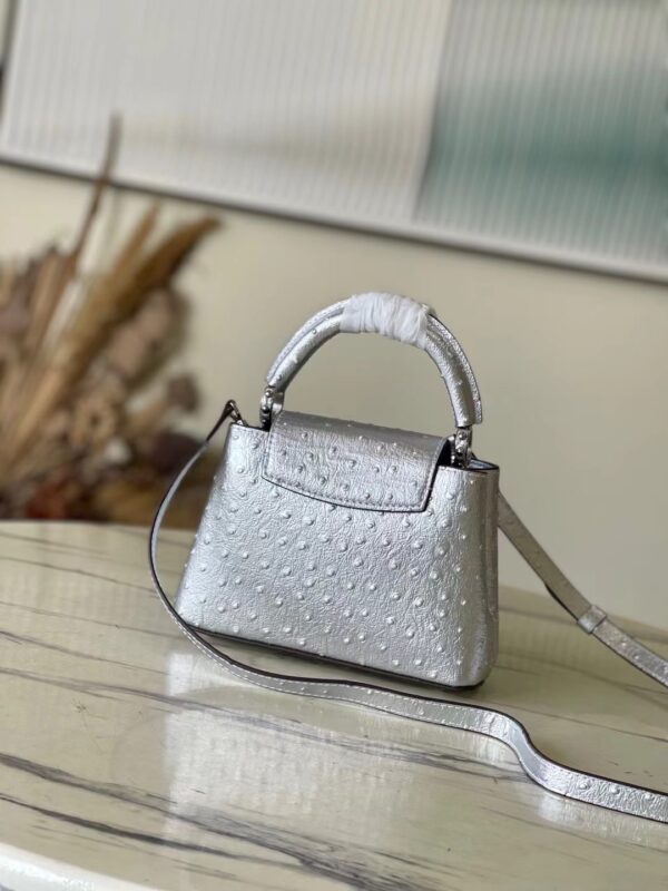 Louis Vuitton Mini Capucines Ostrich Leather Handbag - Silver - Image 4