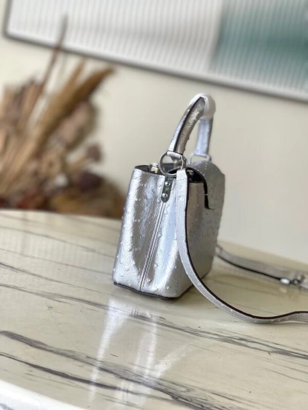 Louis Vuitton Mini Capucines Ostrich Leather Handbag - Silver - Image 5